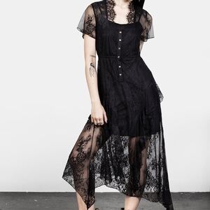 Disturbia Black Sheer Lace High Low Dress